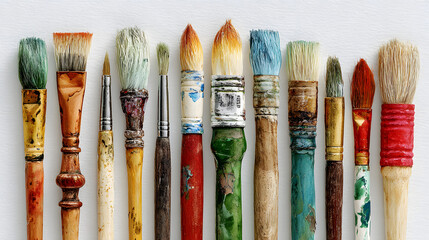 Fototapeta premium Paintbrushes in various sizes,Clipart, watercolor illustration, Perfect for nursery art The style is hand drawn, white background