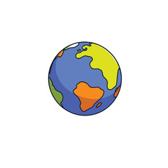 Vector art of a cartoon globe shows continents and oceans