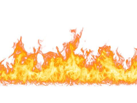 Vivid flames blazing brightly against a clean white background