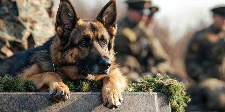 A military funeral honoring a fallen dog hero