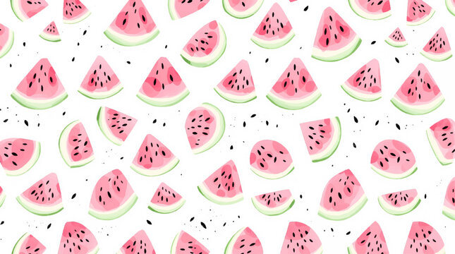 Seamless pattern with watermelon, Watercolor pattern watermelon on white background