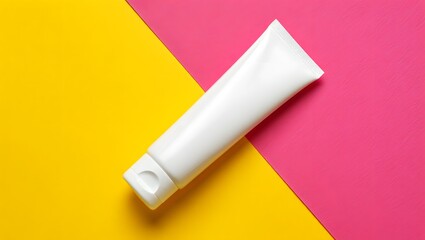Pink and Yellow Pastel Moisturizer Tube on Colorful Background