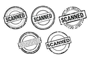 set of 5 scanned round stamp black and white silhouette vector illustration