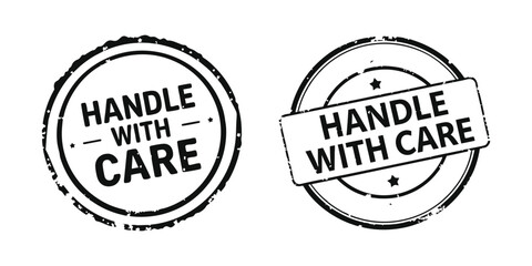 two handle with care stamps black and white silhouette vector illustration
