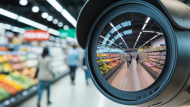 Security camera focused supermarket aisle