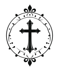 Christianity catholic cross emblem seal black and white silhouette vector illustration