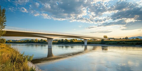 Fototapeta premium A modern white concrete bridge stretching over a wide river