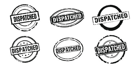 dispatched stamp labels set black and white silhouette vector illustration