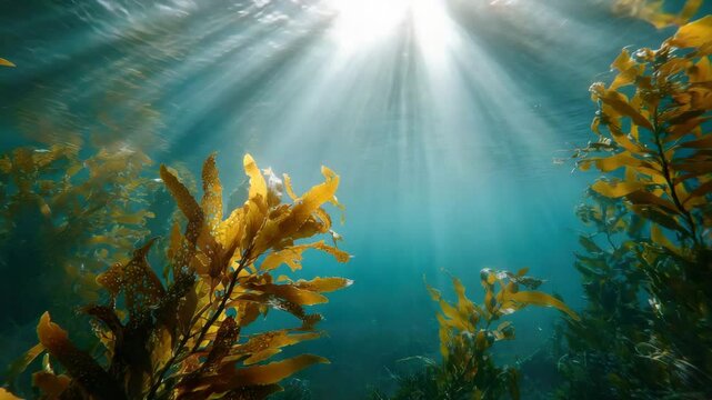 fresh green seaweed underwater in the ocean animation