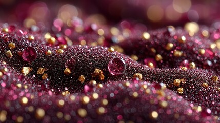 Sparkling Maroon and Gold Textured Surface with Water Drops - Ideal for Luxury Design Projects