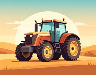 Fototapeta premium Agricultural tractor farm machine, agricultural tractor isolated, agricultural tractor field work. Colorful tractor in a sunny landscape.