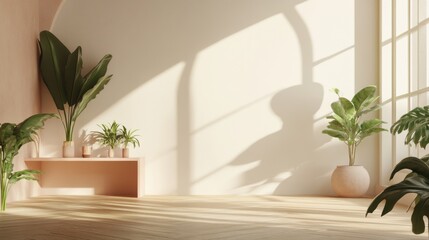 Fototapeta premium Sunlit Room Plants Minimalist Interior.