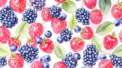 Hand drawn seamless pattern with blackberry and raspberry