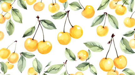 seamless pattern with yellow cherry watercolor