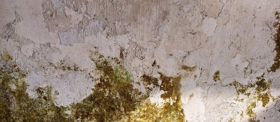 Peeling Plaster Wall with Spreading Green Moss