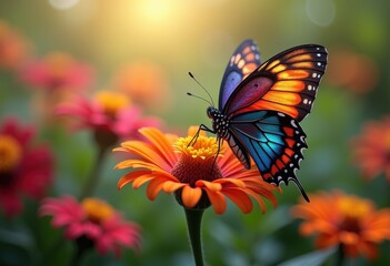 colorful butterfly perched vibrant flower extravaganza nature beauty close wings blooms garden, insect, macro, horizon, ecosystem, texture, pattern