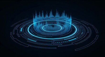 Fototapeta premium Blue futuristic digital user interface with data visualization. Modern hologram technology concept. Infographic chart.