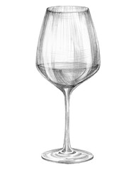 wine glass not empty label vertical pencil drawn graphic. Hand drawn pencil drawing. for menu, decoration and design