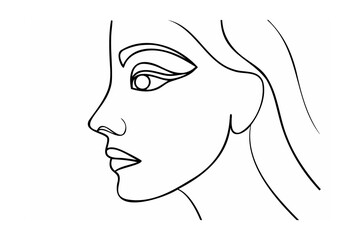 Elegant female profile abstract line art black and white