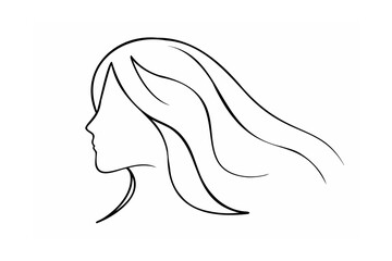 Woman profile with flowing hair silhouette head