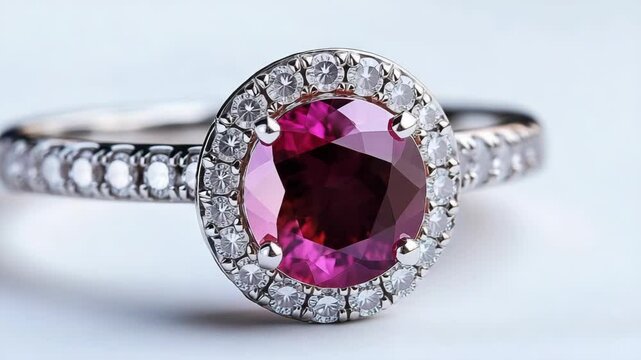 Elegant Pink Ruby Engagement Ring with Sparkling Diamond Halo for Special Occasions
