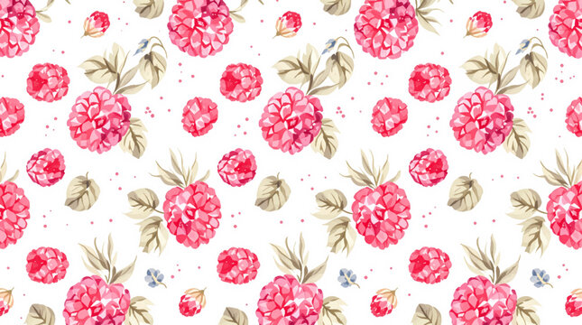 Watercolor pattern featuring raspberries white background	
