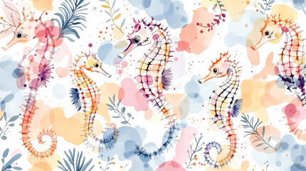 Pastel Watercolor Seahorse Pattern &mdash; Dreamy Oceanic Illustration for Decor and Design