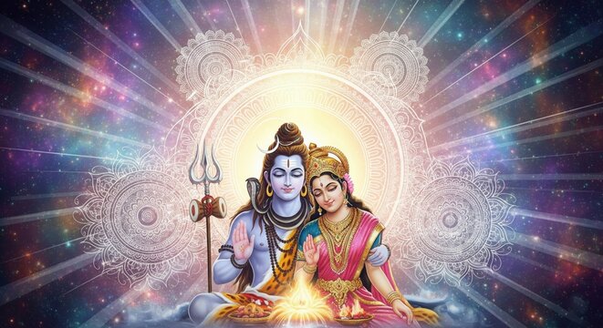 Shiv Parvati Spiritual Aesthetic Wallpaper &ndash; 4K HD Desktop Background (16:9)