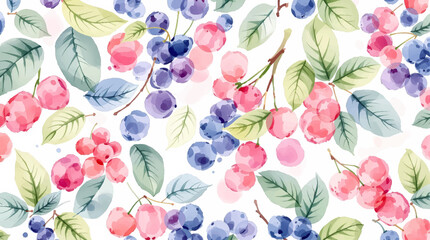 Watercolor background pattern berries on white background