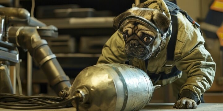 A pug field engineer defusing a tech bomb