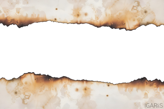 Burnt Paper Edges on Light Gray Background with Copy Space - Scorched Border, Distressed Texture, Abstract Frame