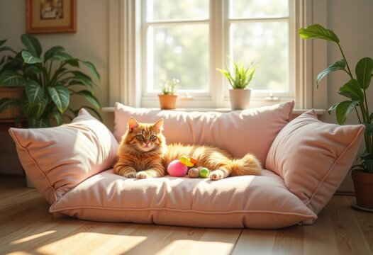 cozy cat bedding plush comfort playful toys inviting warmth soft textures perfect indoor feline relaxation, cushion, fur, sleep, nest, places, crib, pillow