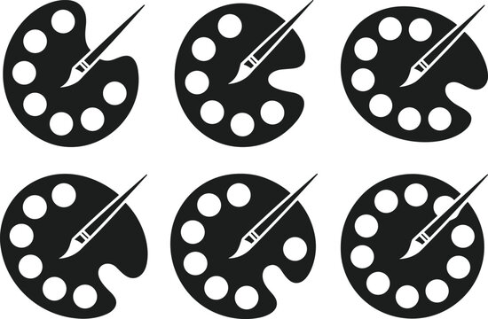 Set of Artist Palette and Brush Silhouette – Vector Illustration