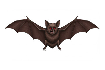 A dramatic brown bat graphic with red eyes soaring through the night, perfect for Halloween themes or wildlife projects.