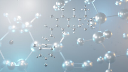 dolutegravir molecular structure, 3d model molecule, antiretroviral medication structural chemical formula view from a microscope