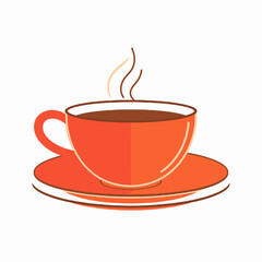 Fototapeta premium Illustration of a Steaming Hot Coffee in Orange Cup on a Saucer Isolated on White Background Perfect for a Cafe or Restaurant
