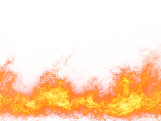 Fire flames with smoky effect isolated on white background, copy space