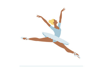 Obraz premium Elegant Ballerina in MidAir Leap with Blue Leotard and White Tutu.