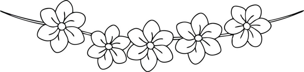 Minimalist floral garland line art, a hand-drawn arched border of simple flowers for wedding invitations and decorative design