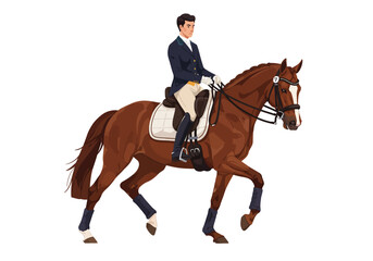 Elegant Dressage Horse and Rider in Formal Attire Performing a Precise Movement.