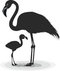Flamingo Birds Silhouette Vector EPS Adult and Chick Illustration - Elegant Vector Graphic Download