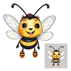 Bee cartoon. Bee with face smiling vector drawing.