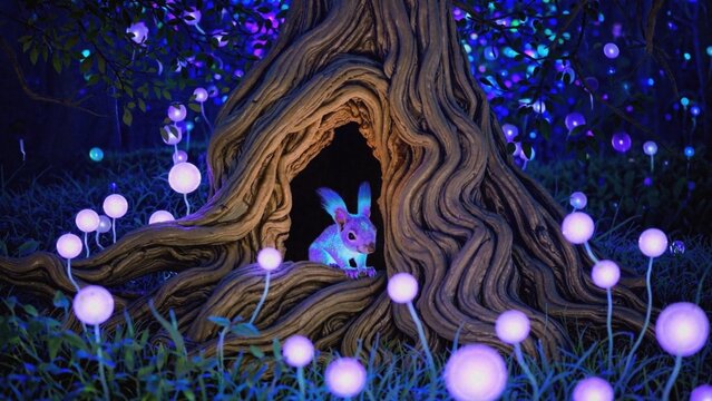 Enchanted rabbit in glowing forest. - Powered by Adobe