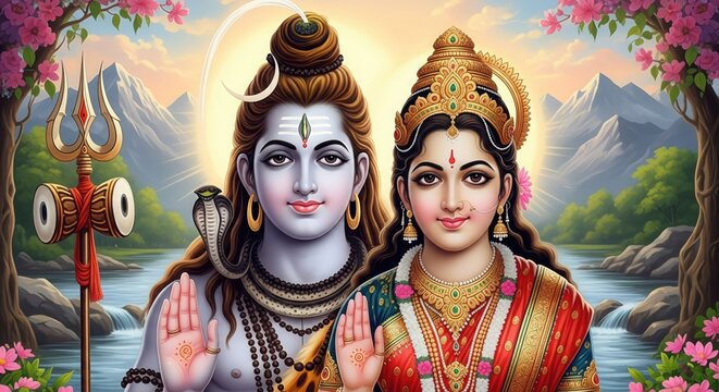 Shiv Parvati Spiritual Aesthetic Wallpaper &ndash; 4K HD Desktop Background (16:9)