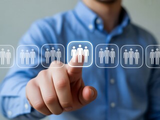 Person selecting group from digital interface hand finger