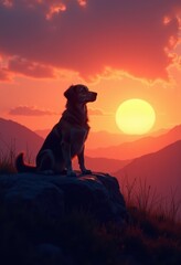dog silhouette vibrant sunset backdrop inspiring peaceful serenity beauty, sky, canine, shadow, nature, horizon, east, animal, outline, colors, evening
