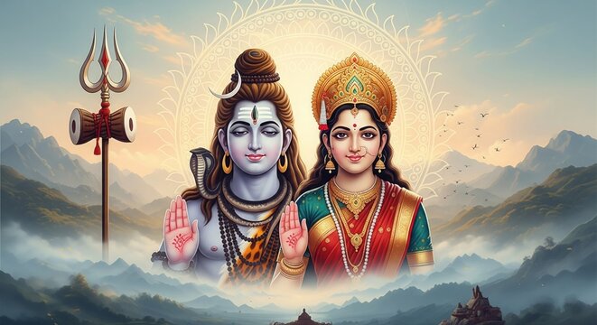 Shiv Parvati Spiritual Aesthetic Wallpaper &ndash; 4K HD Desktop Background (16:9)