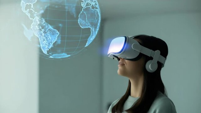 Woman vr headset virtual reality - Powered by Adobe