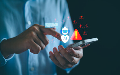 AI-powered mobile system warning detection showing automated alerts on smartphone, indicating cyber...