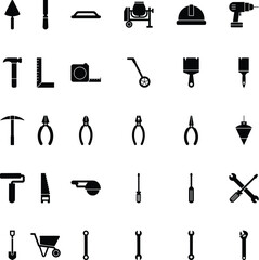 Construction Tools Black Fill Icon Set